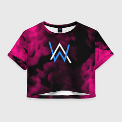 Футболка 3D укороченная женская Алан Волкер огенный стиль градиент, цвет: 3D-принт