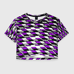 Футболка 3D укороченная женская Фиолетовые треугольники и квадраты на белом фоне, цвет: 3D-принт