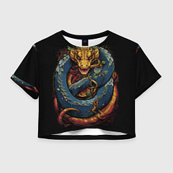 Футболка 3D укороченная женская Желто-синий дракон муай-тай, цвет: 3D-принт