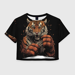 Футболка 3D укороченная женская Муай-Тай тигр в стойке боевые искусства, цвет: 3D-принт