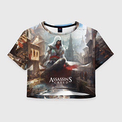 Футболка 3D укороченная женская Assassins creed poster game, цвет: 3D-принт