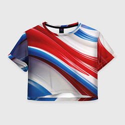 Футболка 3D укороченная женская Объемные волны абстракции красно-сине-белые, цвет: 3D-принт