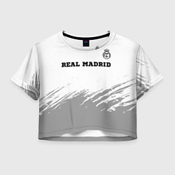 Футболка 3D укороченная женская Real Madrid sport на светлом фоне посередине, цвет: 3D-принт