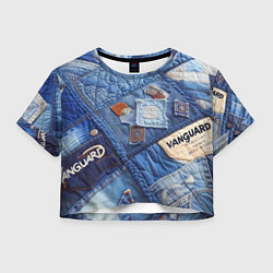 Футболка 3D укороченная женская Vanguard jeans patchwork - ai art, цвет: 3D-принт