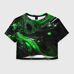Футболка 3D укороченная женская Green dark abstract geometry style, цвет: 3D-принт