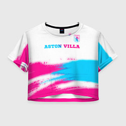 Футболка 3D укороченная женская Aston Villa neon gradient style посередине, цвет: 3D-принт