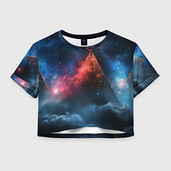 Футболка 3D укороченная женская Космическая абстракция пирамида, цвет: 3D-принт
