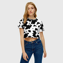 Футболка 3D укороченная женская Черно белый коровий узор, цвет: 3D-принт — фото 2