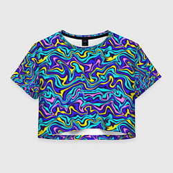 Футболка 3D укороченная женская Psychedelic multicolored pattern, цвет: 3D-принт