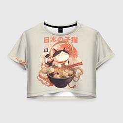 Футболка 3D укороченная женская Ramen and the cat, цвет: 3D-принт