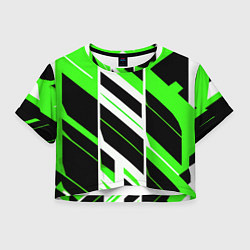 Футболка 3D укороченная женская Black and green stripes on a white background, цвет: 3D-принт