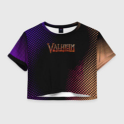 Футболка 3D укороченная женская Valheim logo pattern, цвет: 3D-принт