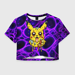 Футболка 3D укороченная женская Растекшийся Пикачу зомби на неоне, цвет: 3D-принт