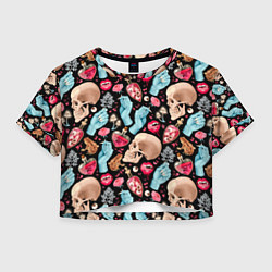 Футболка 3D укороченная женская Магический цветной узор, цвет: 3D-принт