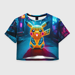 Футболка 3D укороченная женская Полигональный неоновый Пикачу - нейроарт, цвет: 3D-принт