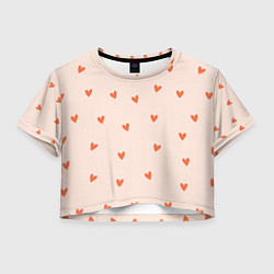 Футболка 3D укороченная женская Разбросанные сердца - паттерн, цвет: 3D-принт