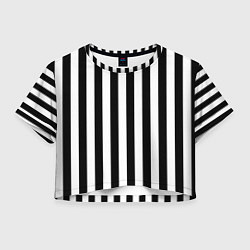 Футболка 3D укороченная женская Вертикальные черно белые полосы, цвет: 3D-принт