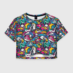 Футболка 3D укороченная женская Граффити спортивные принадлежности, цвет: 3D-принт