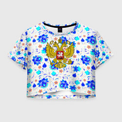 Женский топ Герб РФ гжель