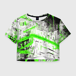 Женский топ Бело-зелёная абстракция на чёрном фоне