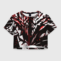 Футболка 3D укороченная женская White and red abstraction on a black background, цвет: 3D-принт