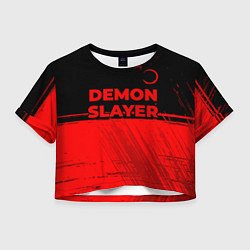 Футболка 3D укороченная женская Demon Slayer - red gradient посередине, цвет: 3D-принт