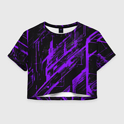 Футболка 3D укороченная женская Purple stripes on a black background, цвет: 3D-принт