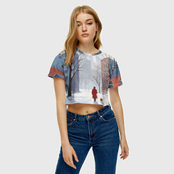 Футболка 3D укороченная женская Прогулка зима, цвет: 3D-принт — фото 2