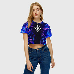 Футболка 3D укороченная женская Powerwolf neon energy, цвет: 3D-принт — фото 2