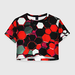 Женский топ Красно-белые шестиугольники на чёрном фоне