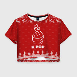 Футболка 3D укороченная женская Новогодний K Pop с оленями, цвет: 3D-принт