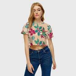 Футболка 3D укороченная женская Новогодний узор, цвет: 3D-принт — фото 2