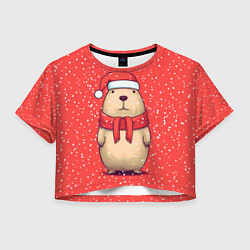 Футболка 3D укороченная женская Милая рождественская капибапра, цвет: 3D-принт