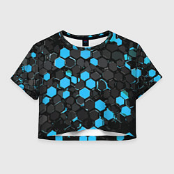 Женский топ Сине-серые шестиугольники на чёрном фоне