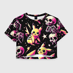 Футболка 3D укороченная женская Pikachu and skeletons - pattern, цвет: 3D-принт