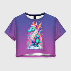 Футболка 3D укороченная женская Новогодний дракончик - нейроарт, цвет: 3D-принт