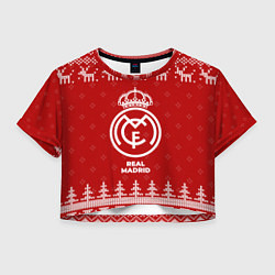 Футболка 3D укороченная женская Новогодний Real Madrid с оленями, цвет: 3D-принт