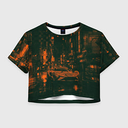 Футболка 3D укороченная женская Спорткар в оранжево-зелёных тенях, цвет: 3D-принт