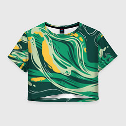 Футболка 3D укороченная женская Абстрактные полосы в зелёных тонах, цвет: 3D-принт