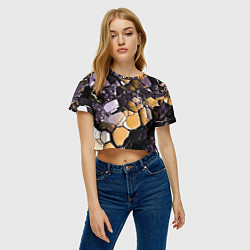 Футболка 3D укороченная женская Чёрно-жёлтый камень, цвет: 3D-принт — фото 2
