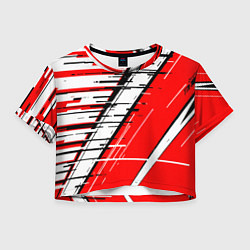 Женский топ Чёрно-белые глитч полосы на красном фоне