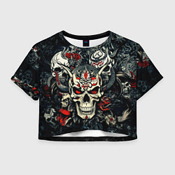 Женский топ Маска Хання на черепе самурая на фоне духов