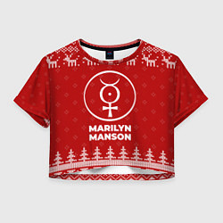 Футболка 3D укороченная женская Новогодний Marilyn Manson с оленями, цвет: 3D-принт