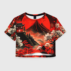 Женский топ Япония природа в красном цвете