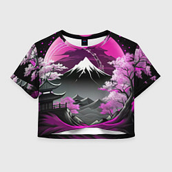 Футболка 3D укороченная женская Япония природа в коллаже, цвет: 3D-принт