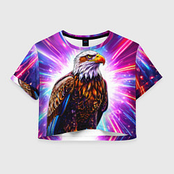 Футболка 3D укороченная женская Орел в неоновых огнях, цвет: 3D-принт