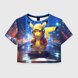 Футболка 3D укороченная женская Диджей Пикачу, цвет: 3D-принт