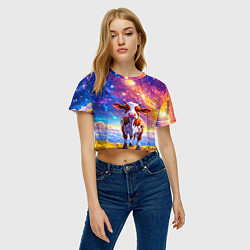 Футболка 3D укороченная женская Коровка и звездное небо, цвет: 3D-принт — фото 2