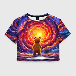 Футболка 3D укороченная женская Медвежонок смотрит в космос, цвет: 3D-принт