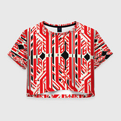 Женский топ Бело-красные техно полосы на чёрном фоне